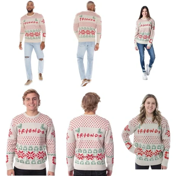 Friends Unisex Crewneck Knit Sweater TV Series Snowflakes Coffee Mugs Men’s M - Picture 3 of 17